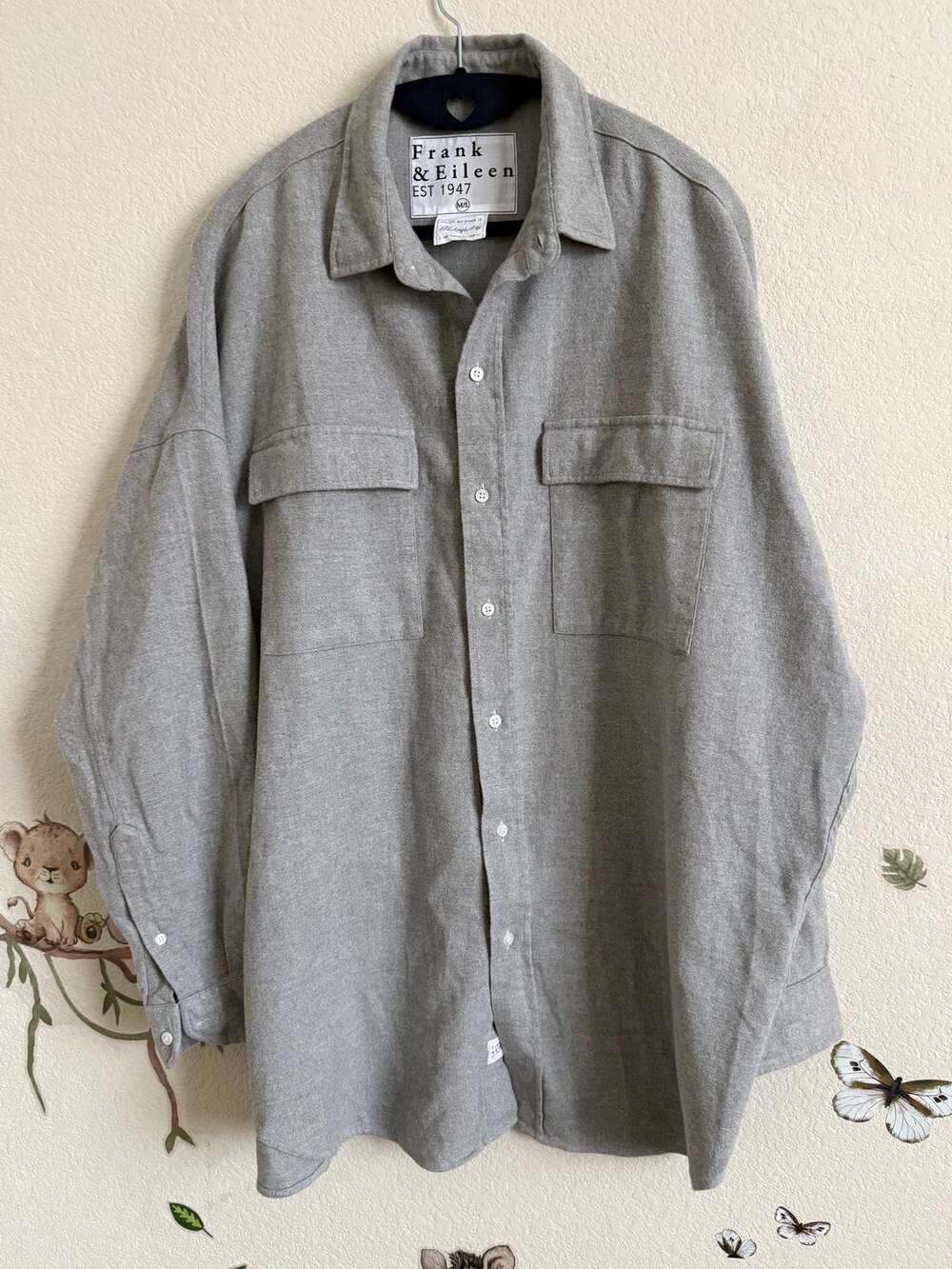 Frank & Eileen McLoghlin oversized flannel utility shirt grey M/L